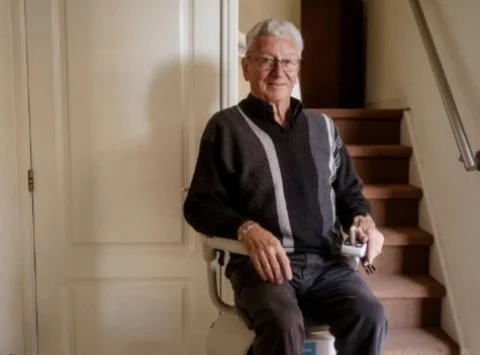 Handsome Gentleman On Stairlift - stairlift mississauga